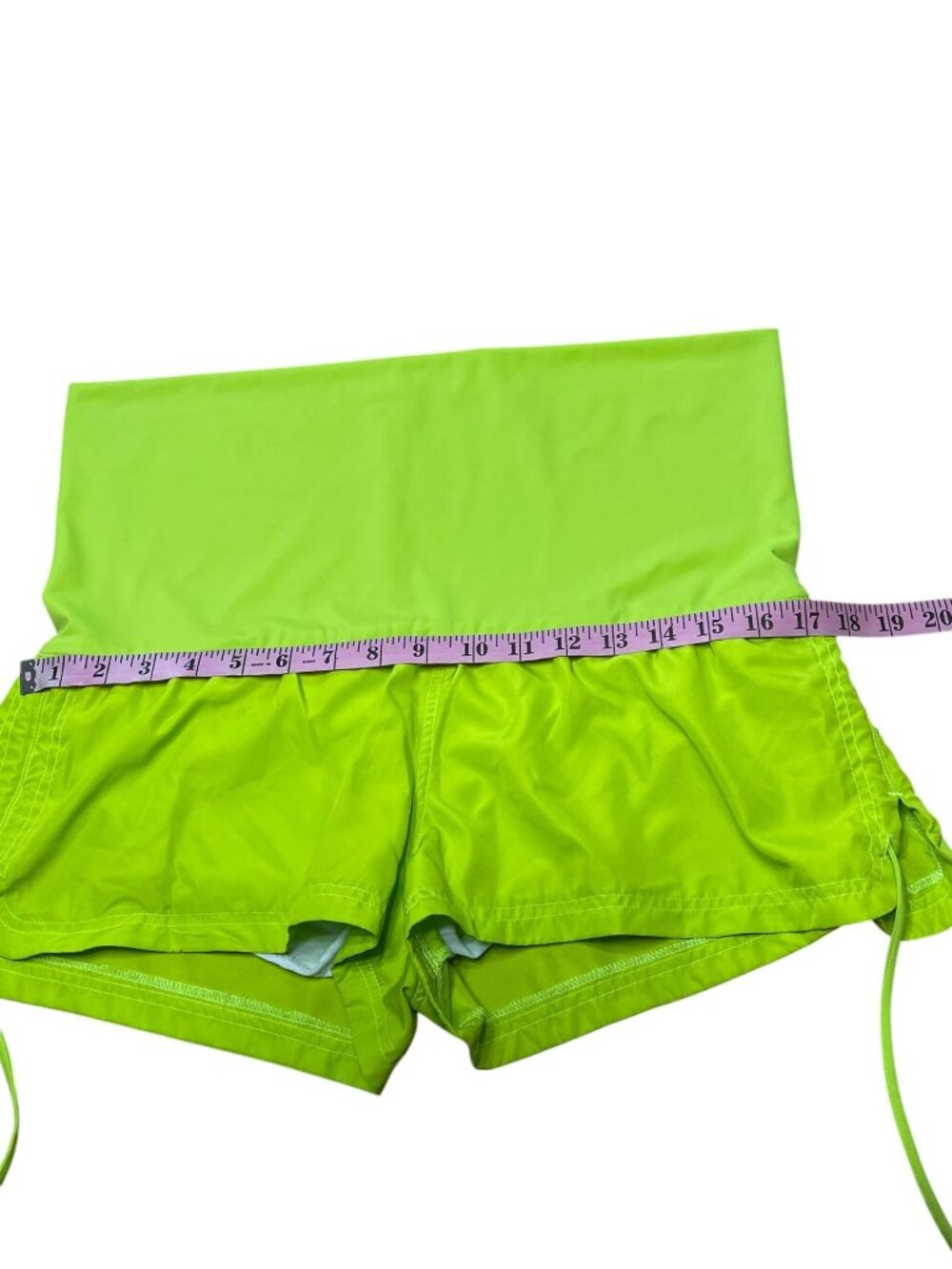Women High-Waisted Neon Green Actiwear Short With Adjustable Side Ties Sz L - Picture 8 of 9
